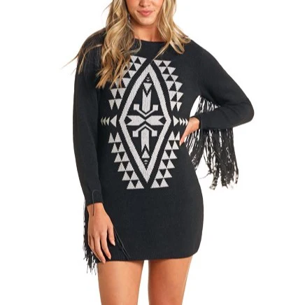 Rock & Roll Aztec Fringe Women's Sweater Dress BWD2R04484