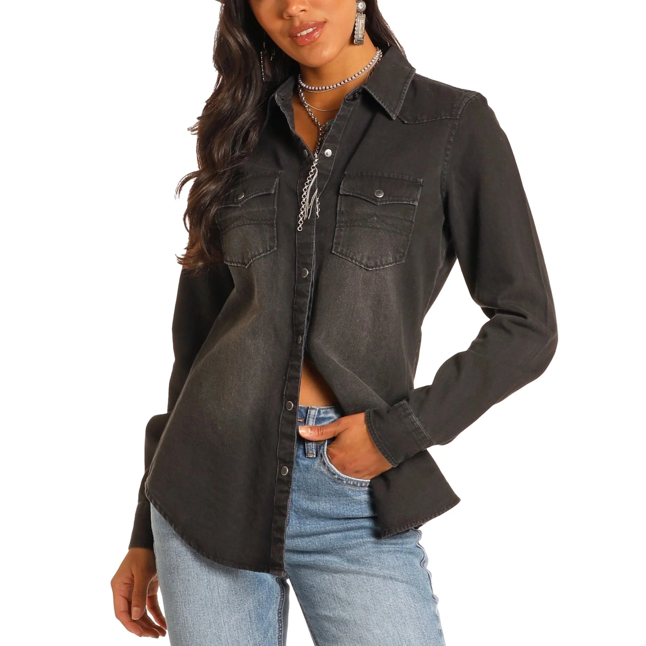 Rock & Roll Black Denim Women's Button Up BWN2S03703 - Image 2