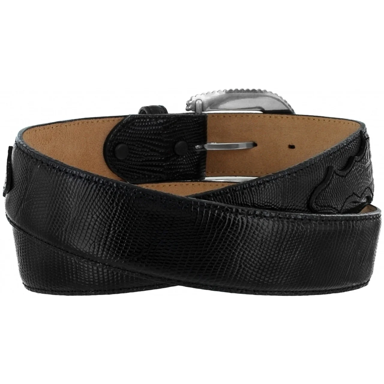Tony Lama Lizard Print Billet Black Belt C40963 - Image 3