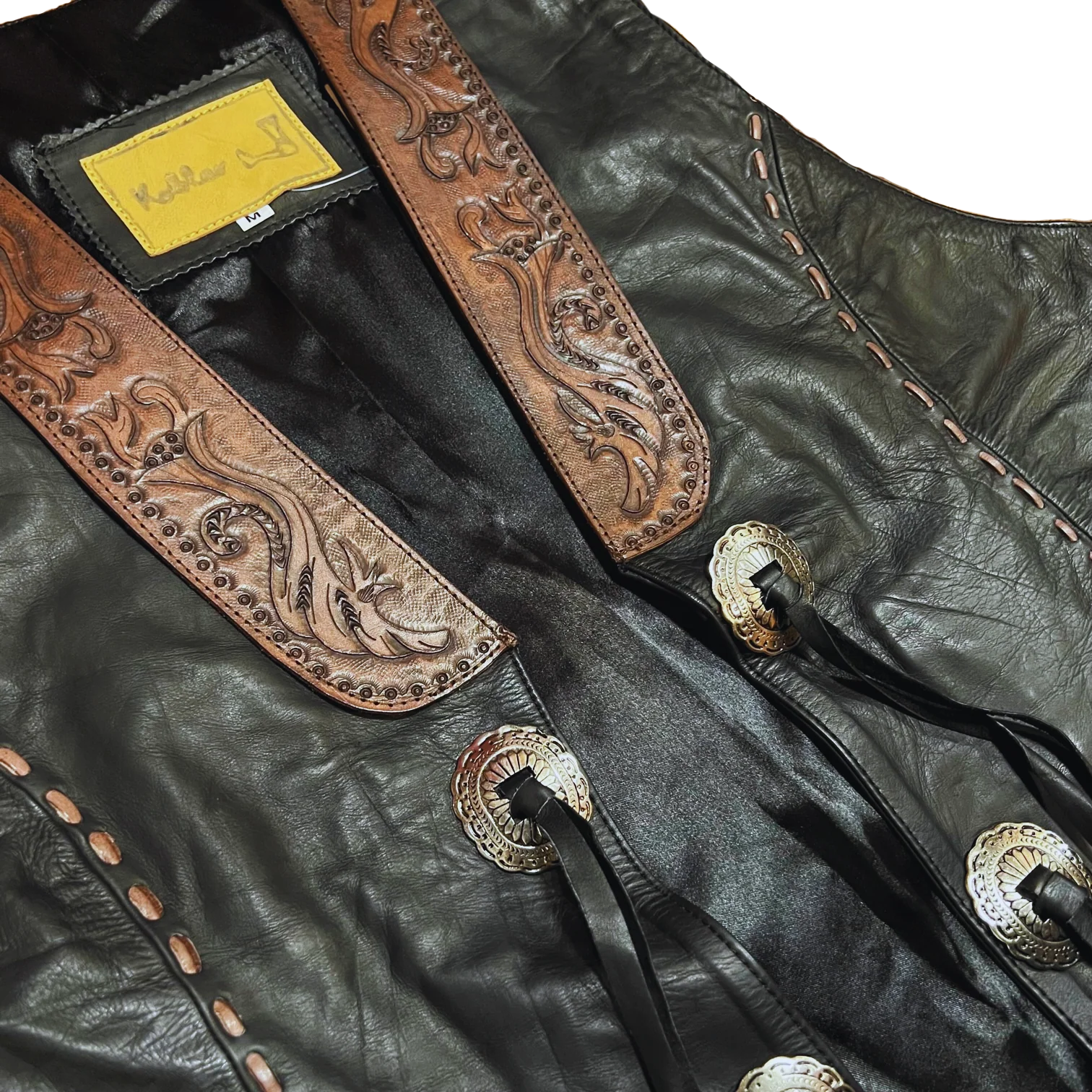 Kobler Carved Black Leather Men's Vest - Image 3