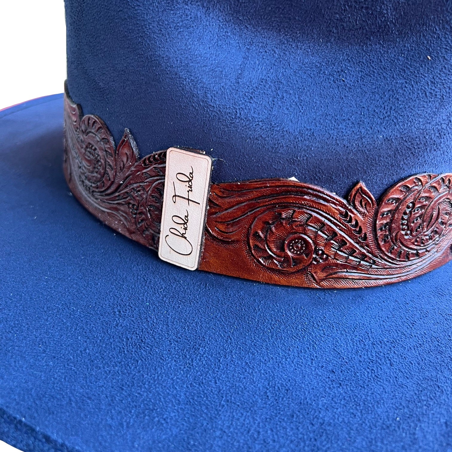 Chida Frida Stevie Navy Brown Tooled Flat Brim TTF040-00MN-01 - Image 5