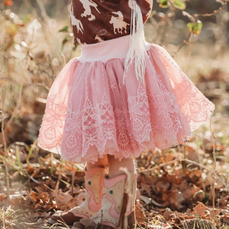 Shea Baby Chiffon Pink Lace Girl's Skirt CS02 - Image 2