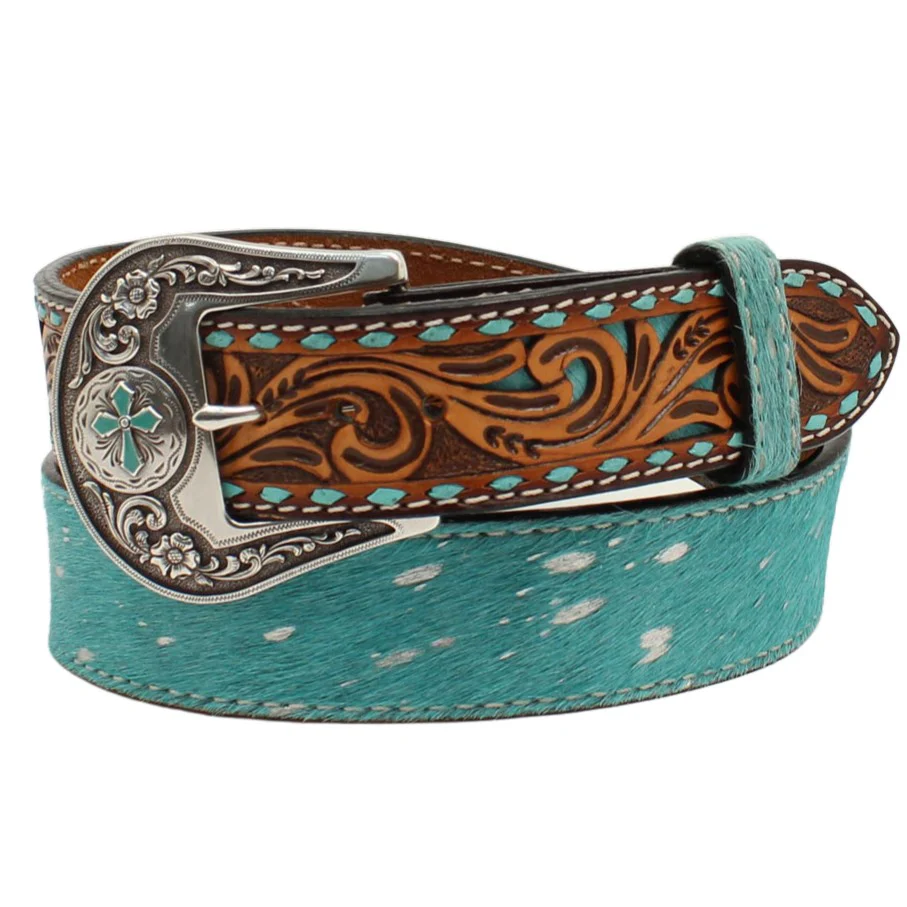 Angel Ranch Calf Hair Turquoise Billet Belt D140001433
