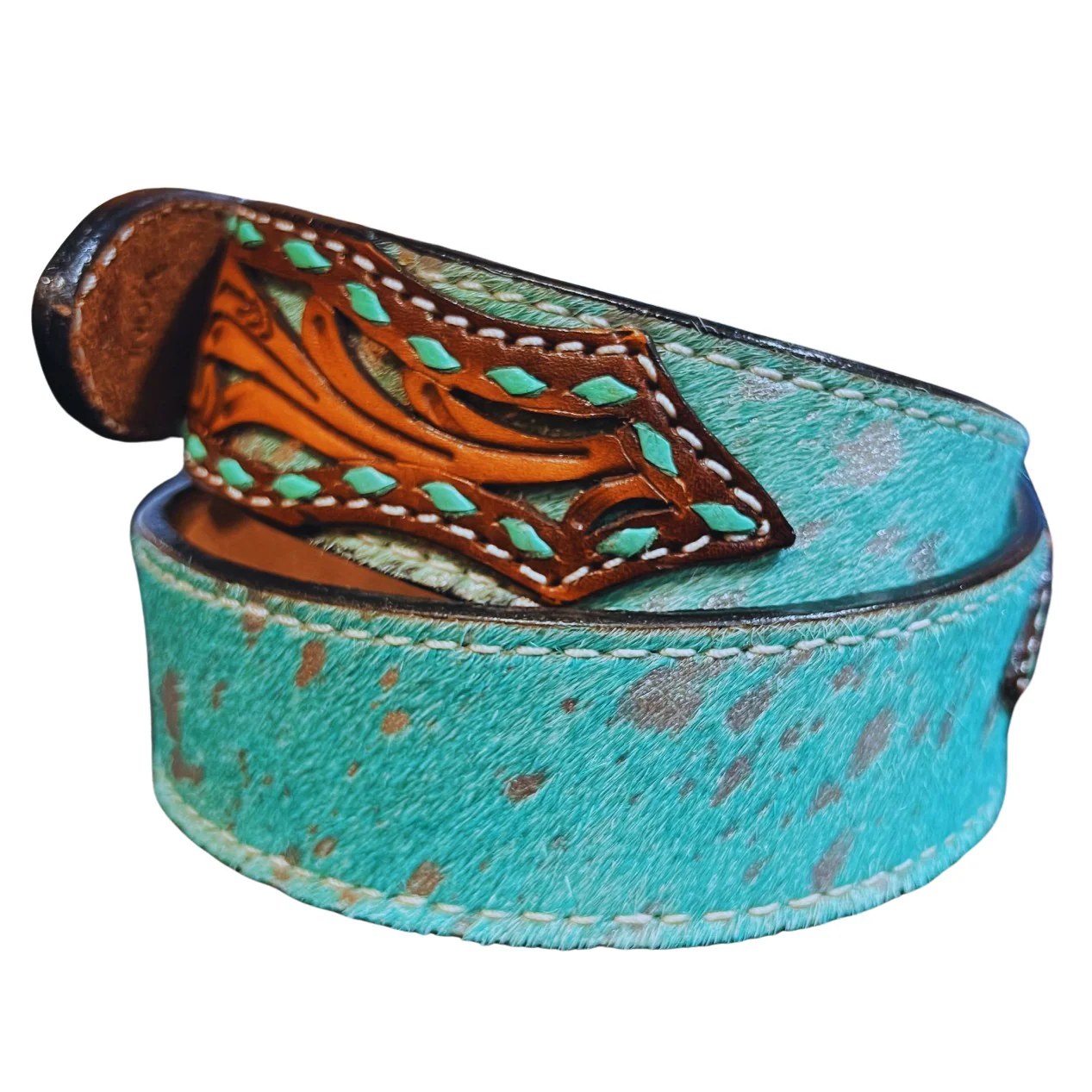 Angel Ranch Calf Hair Turquoise Billet Belt D140001433 - Image 2