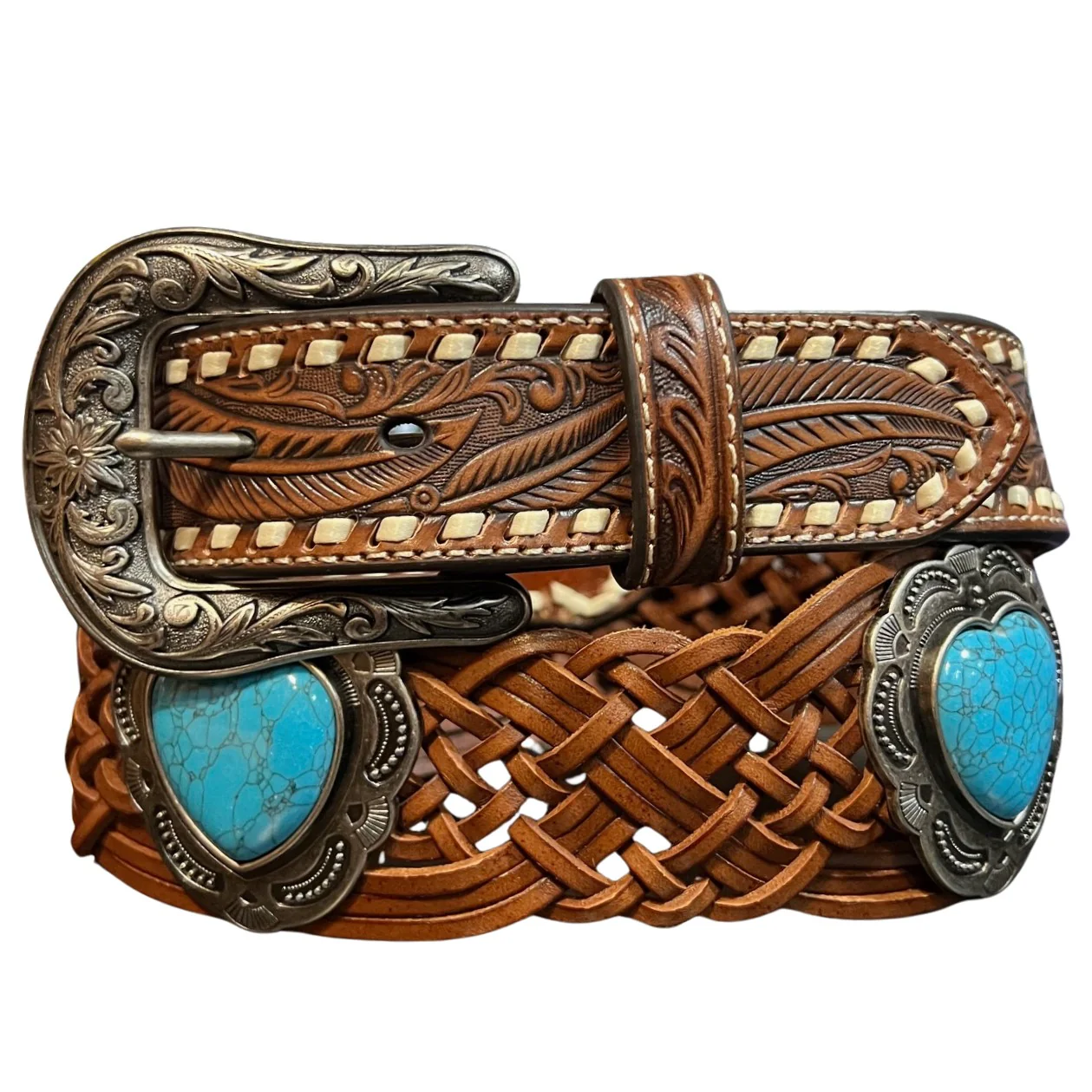 Angel Ranch Braided Turquoise Heart Belt D140002408
