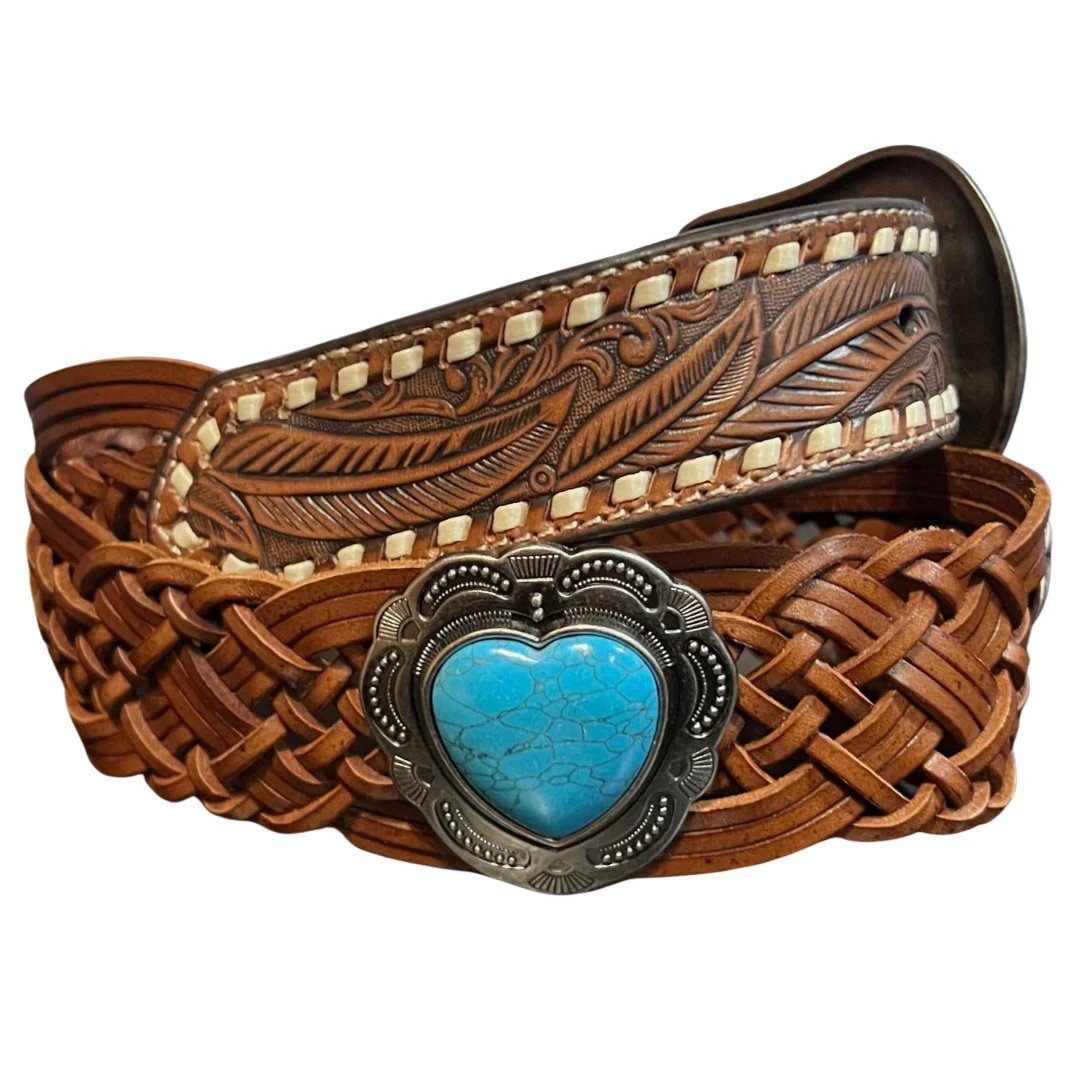 Angel Ranch Braided Turquoise Heart Belt D140002408 - Image 2