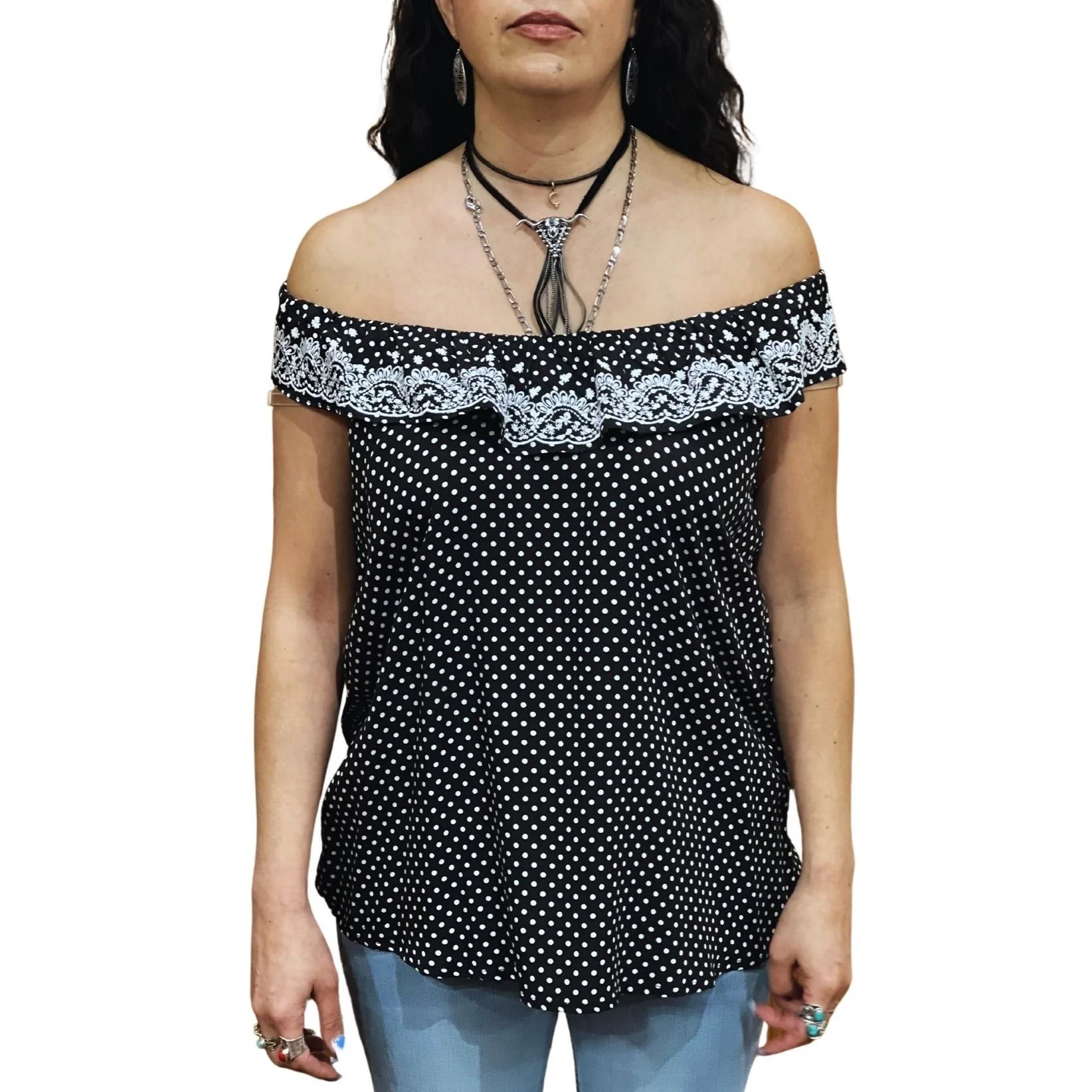 Savanna Jane Polka Dot Black Women's Top T11438