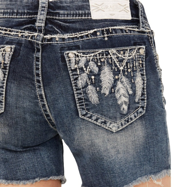 Grace in LA Embroidery Feather Women's Shorts EH81691 - Image 4