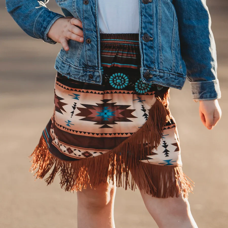 Shea Baby Aztec Suede Fringe Girl's Skirt FS03 - Image 4
