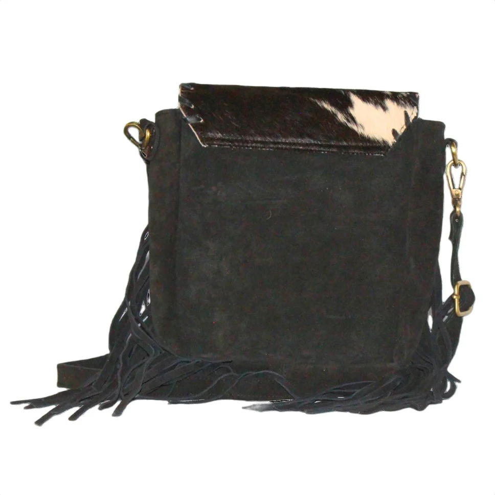 BS Trading Fringed Cowhide Black Crossbody BS2251 - Image 2