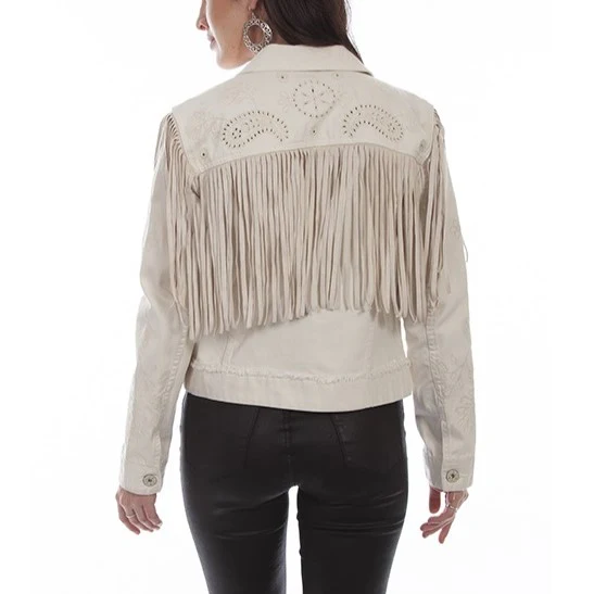 Scully Off-White Fringe Jean Women's Jacket HC687 - Image 2
