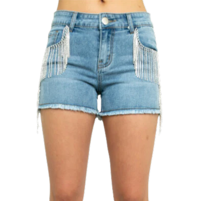 Vocal Denim Rhinestone Fringe Women's Shorts IM1992SP