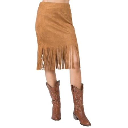Vocal Suede Fringe Midi Camel Women's Skirt IM2008SK - Image 3