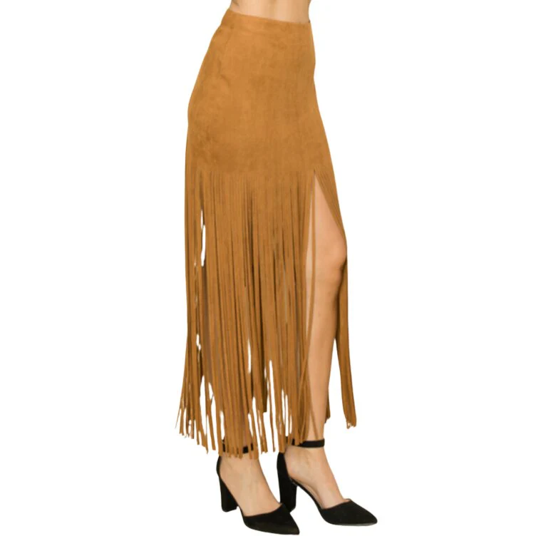 Vocal Suede Fringe Maxi Women's Skirt IM2545SK - Image 2