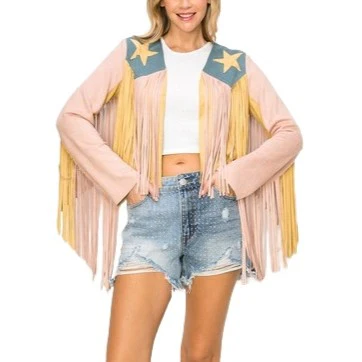 Vocal Fringe and Star Pink Women's Jacket K2409LJ