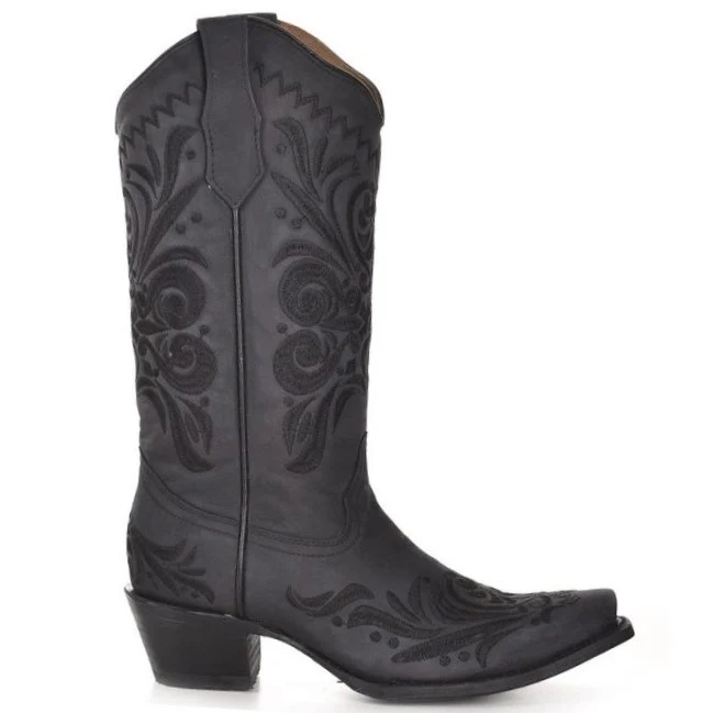 Circle G Classic Black Suede Embroidery Women's Boot L5433 - Image 2