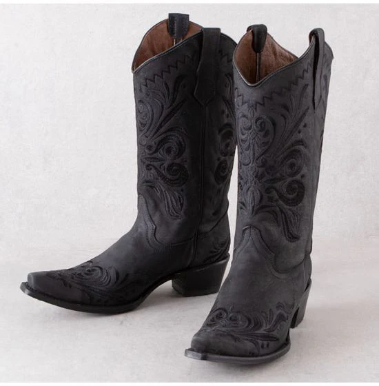 Circle G Classic Black Suede Embroidery Women's Boot L5433 - Image 6