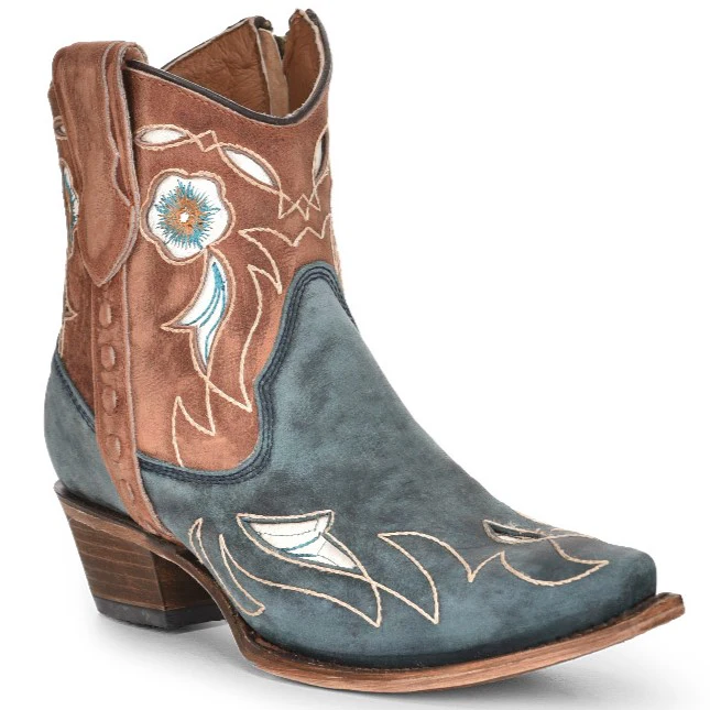 Circle G Blue and Brown Floral Women's Bootie L5940