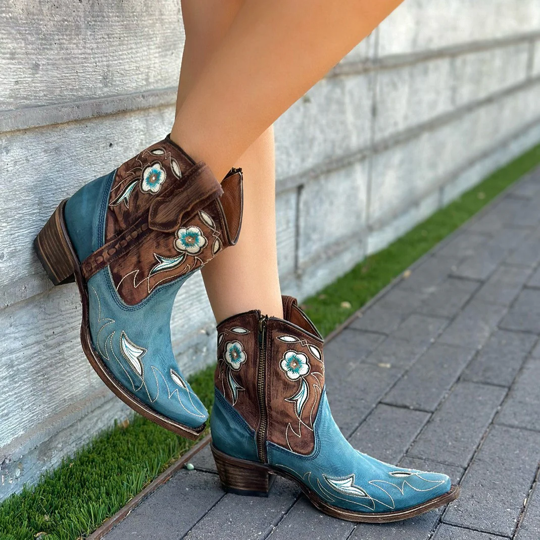 Circle G Blue and Brown Floral Women's Bootie L5940 - Image 6