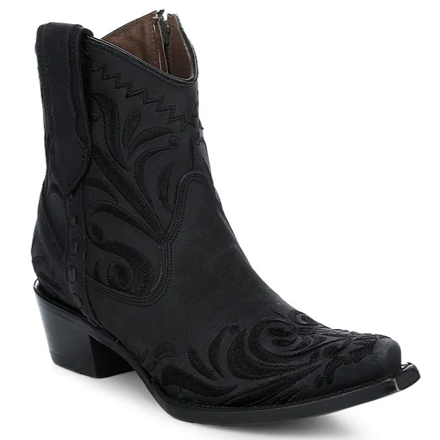 Circle G Classic Black Suede Embroidery Women's Bootie L6225