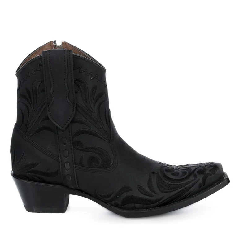 Circle G Classic Black Suede Embroidery Women's Bootie L6225 - Image 2