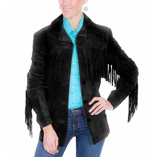 Scully Suede Fringe Black Women's Jacket L74-19