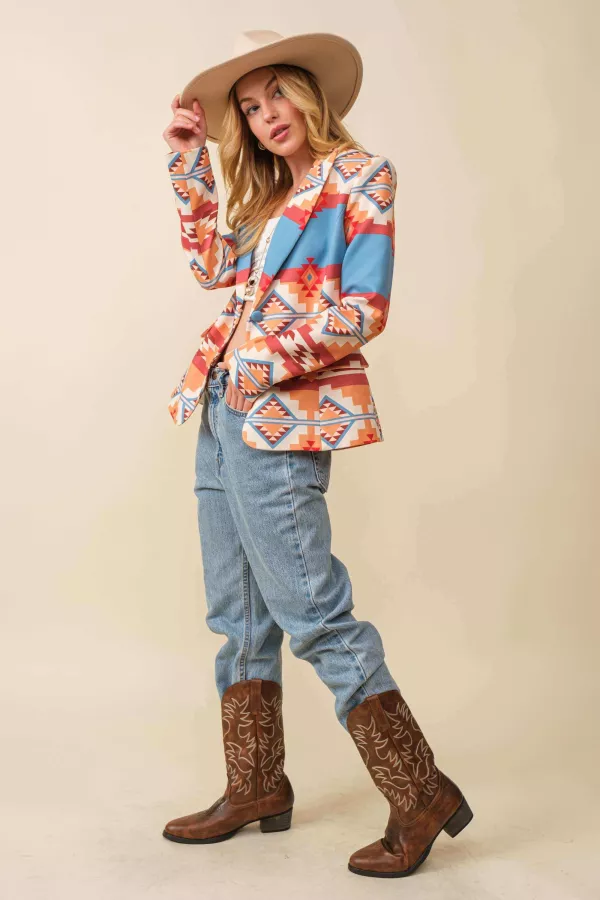 Mainstrip Western Aztec Printed Blazer LJ61211 - Image 3