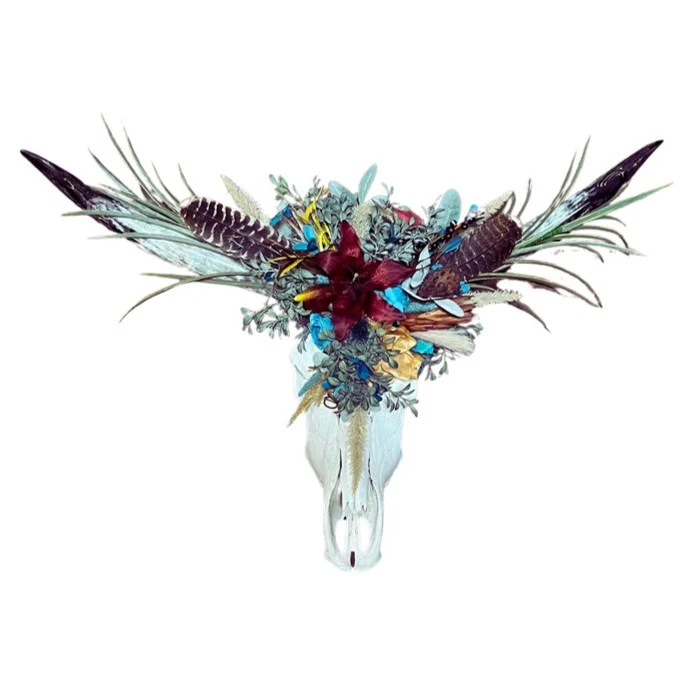 Western Floral Longhorn Skull