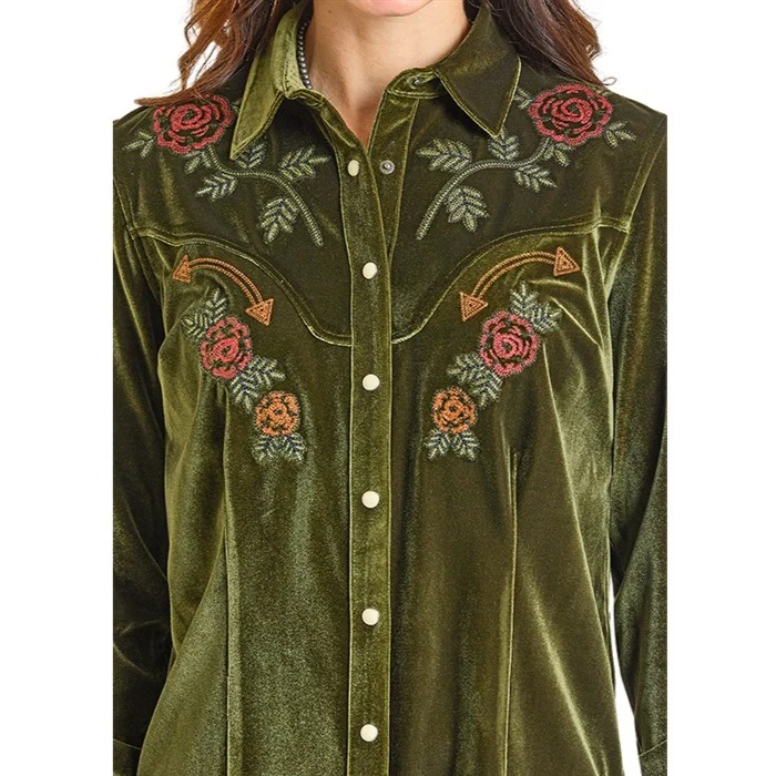 Rock & Roll Velvet Green Women's Western Snap LWN2S07121 - Image 3