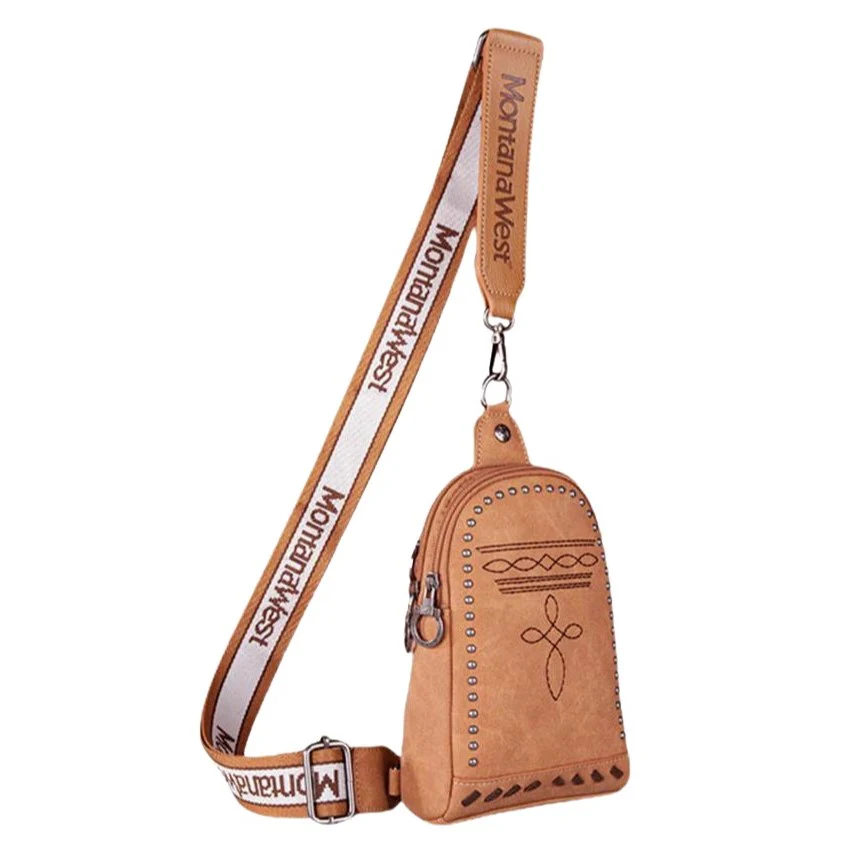 Montana West Boot Stitch Sling Bag Tan MW1124-210LBR