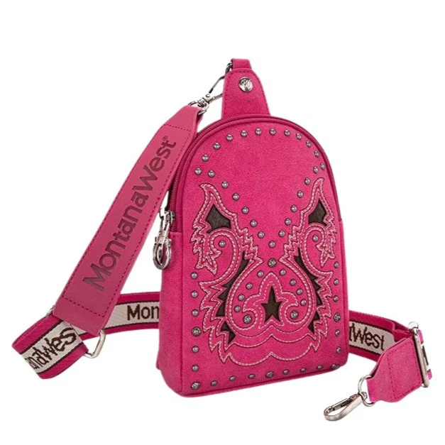 Montana West Boot Scroll Sling Bag Pink MW1137-210HPK