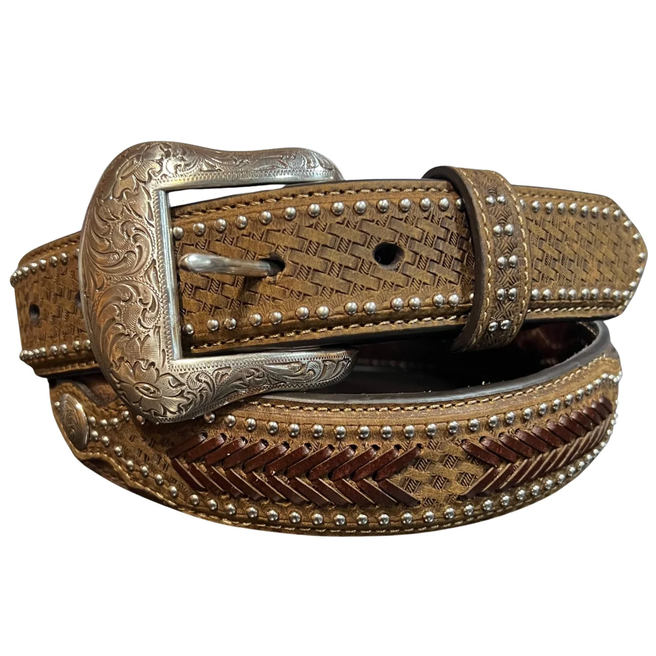 Nocona Ostrich Print Overlay Billet Belt N2491844
