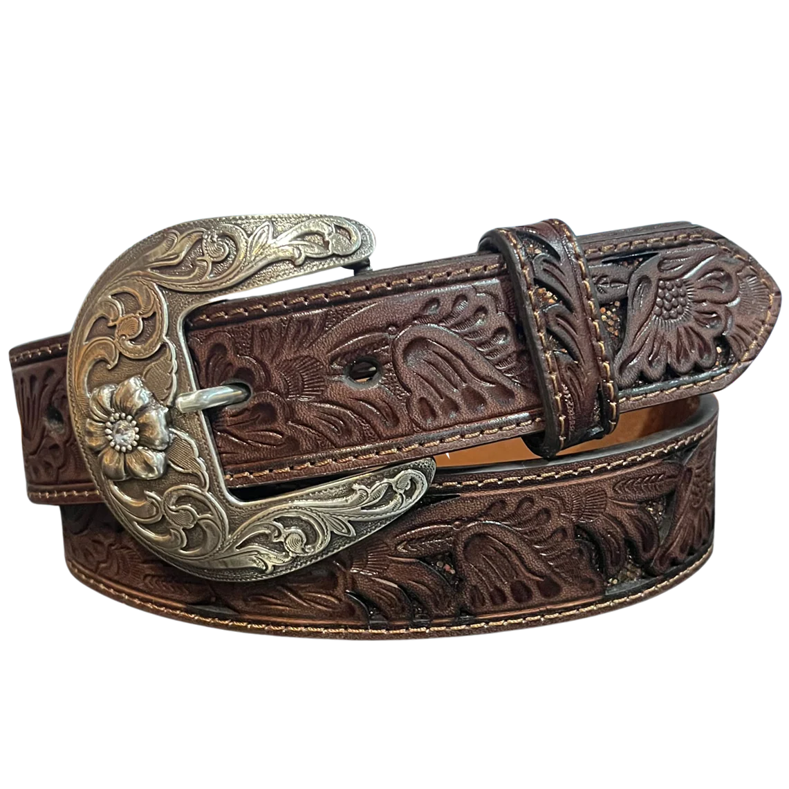 Nocona Tooled Glitter Inlay Marron Belt N3411502