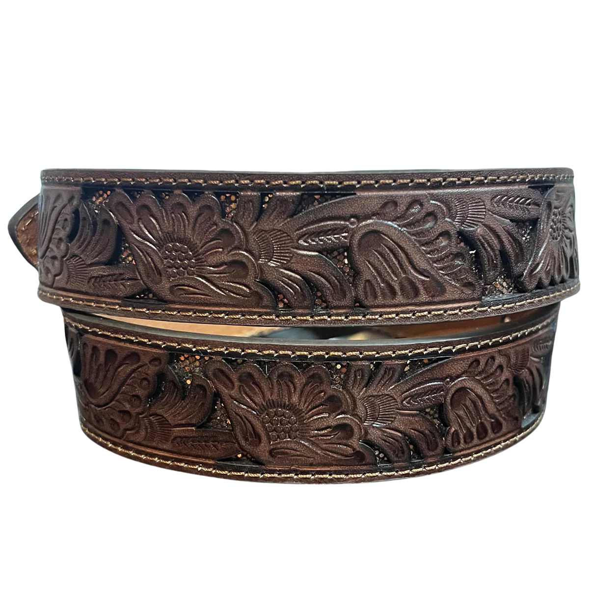 Nocona Tooled Glitter Inlay Marron Belt N3411502 - Image 2
