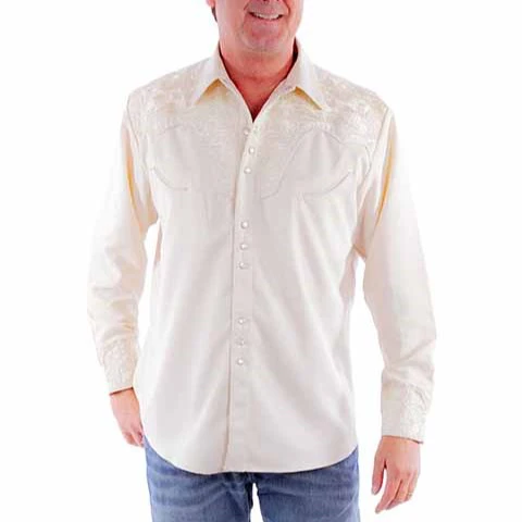 Scully Floral Tooled Ivory Men's Western Snap P634