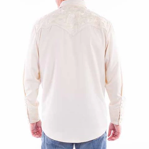 Scully Floral Tooled Ivory Men's Western Snap P634 - Image 2