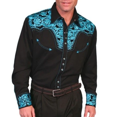 Scully Floral Tooled Turquoise Men's Western Snap P634
