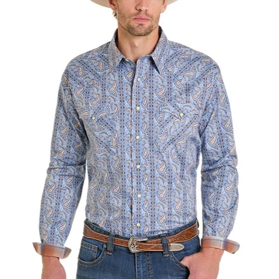 Panhandle Slim Sky Blue Paisley Men's Western Snap RMN2S07077