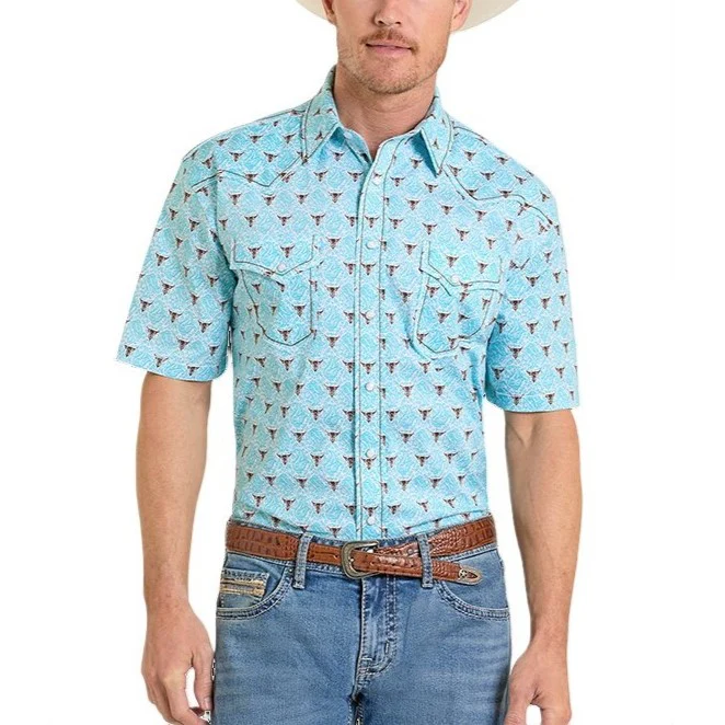 Rock & Roll Fancy Turquoise Men's Western Snap RMN7S08265