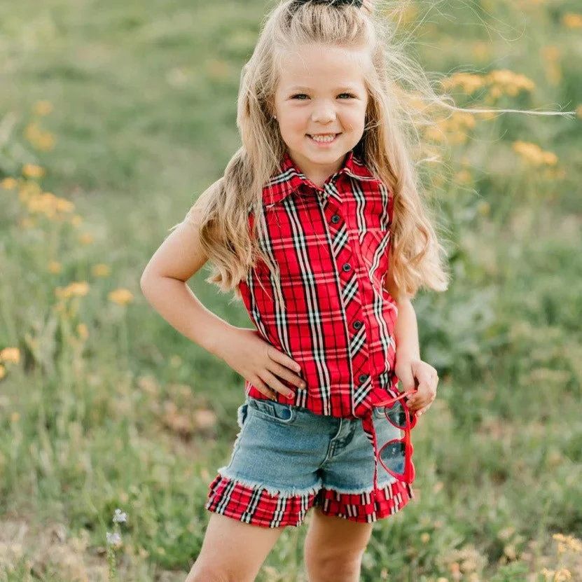 Shea Baby Denim Plaid Girl's Shorts SBD08 - Image 2