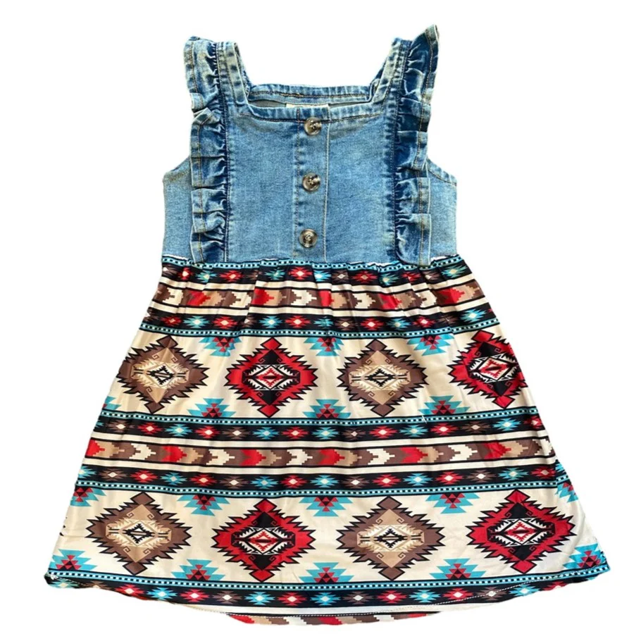 Shea Baby Denim Aztec Girl's Dress SDR18