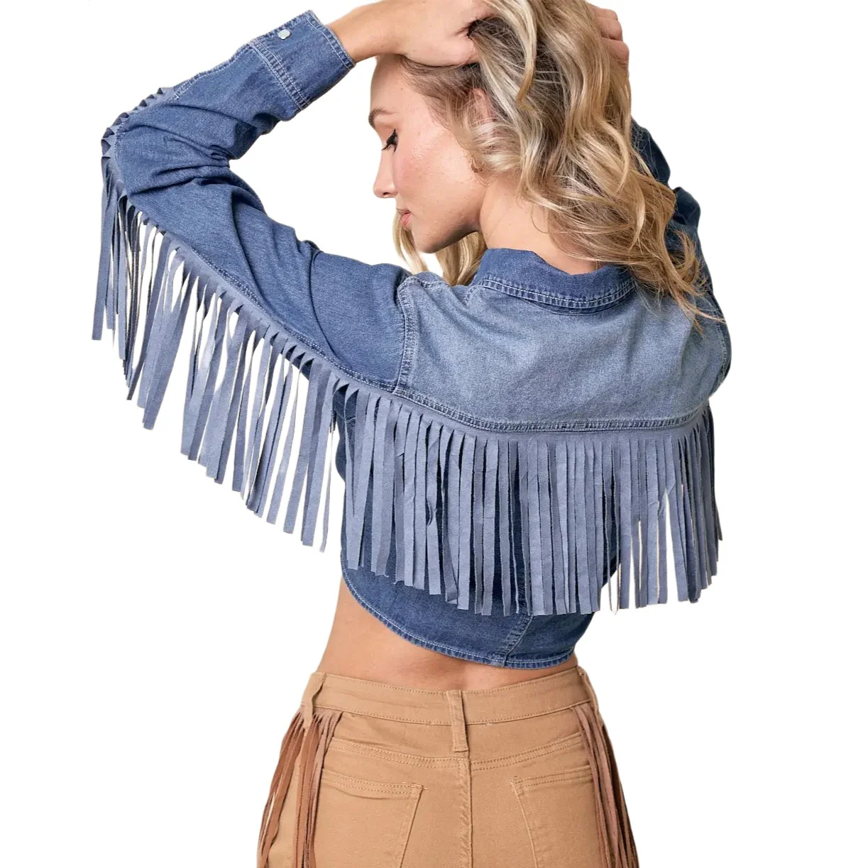 Saints & Hearts Fringe Tie-Front Denim Women’s Top SIT3797C - Image 2
