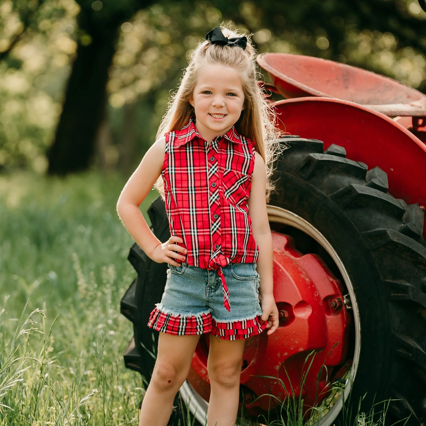 Shea Baby Tie Red Plaid Girl's Top STPL01 - Image 2