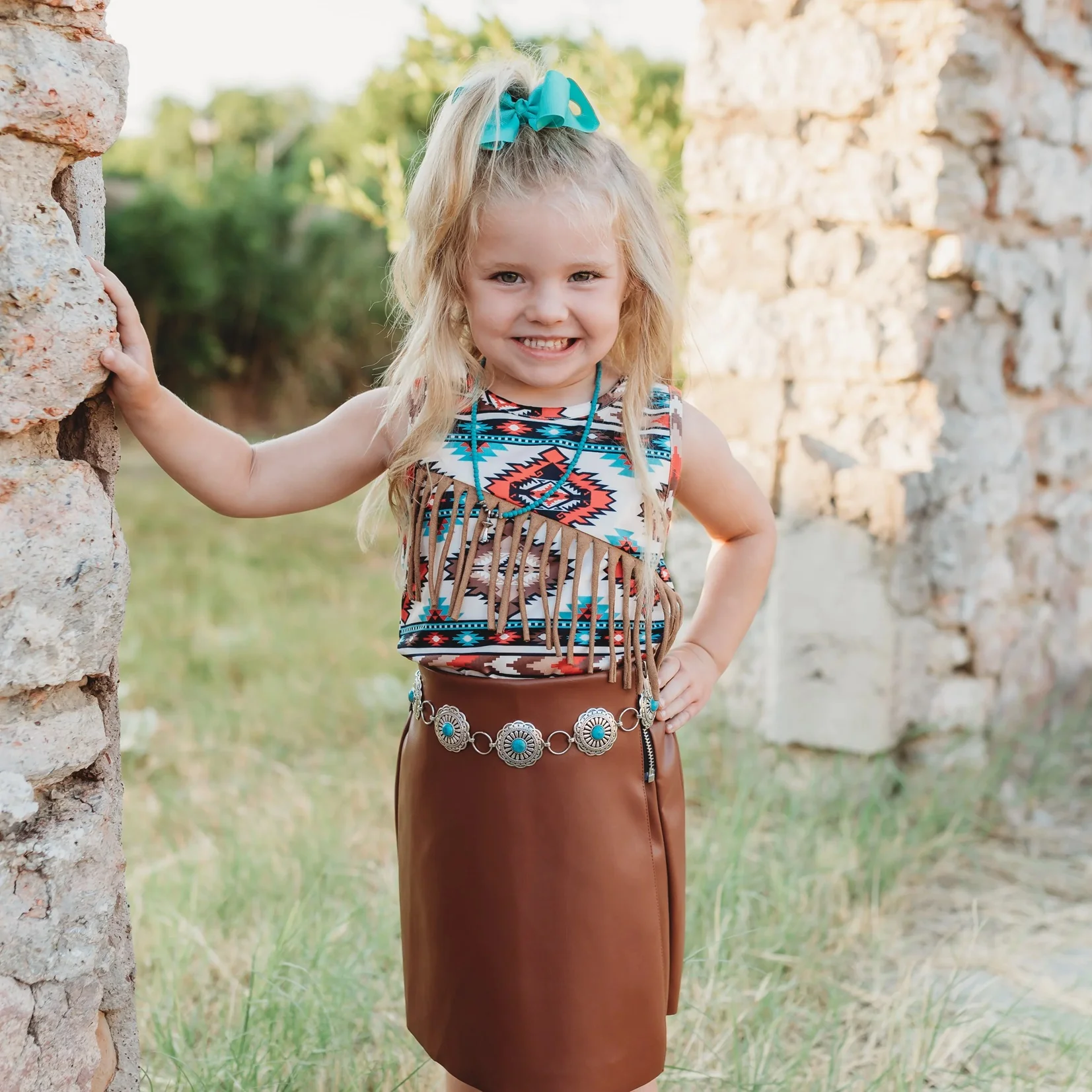Shea Baby Aztec Suede Fringe Girl's Tank Top STS28 - Image 3