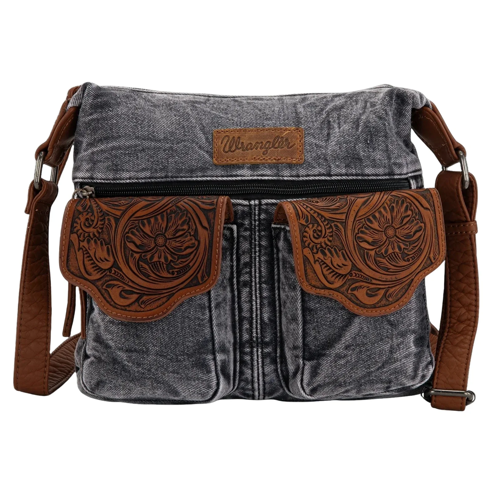Wrangler Distressed Black Denim Crossbody WG103-2009BK