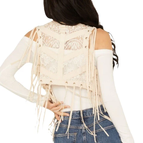 Vocal Lace Fringe Eyelet Women's Vest Y3051V - Image 2